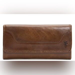 New Frye Dark Brown Leather Melissa Tri Fold Clutch Wallet
